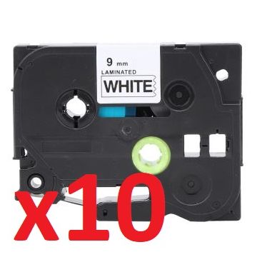 Ruban cassette compatible - Brother - TZE 221 - Pack x10 (noir, blanc)