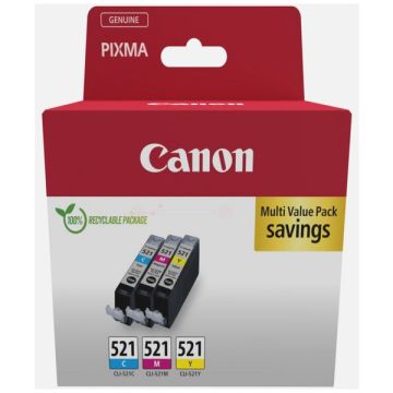 Cartouches d'origine - Canon 2934B010 / CLI-521 - multipack 3 couleurs : cyan, magenta, jaune