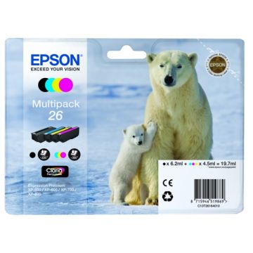 Cartouches d'origine - Epson C13T26164010 / 26 - multipack 4 couleurs : noire, cyan, magenta, jaune